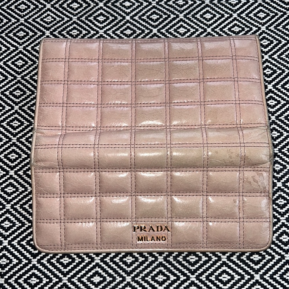 PRADA Long Wallet Card Case Purse Clutch Pink Quilted Acrylic Chain Authentic - Picture 10 of 14